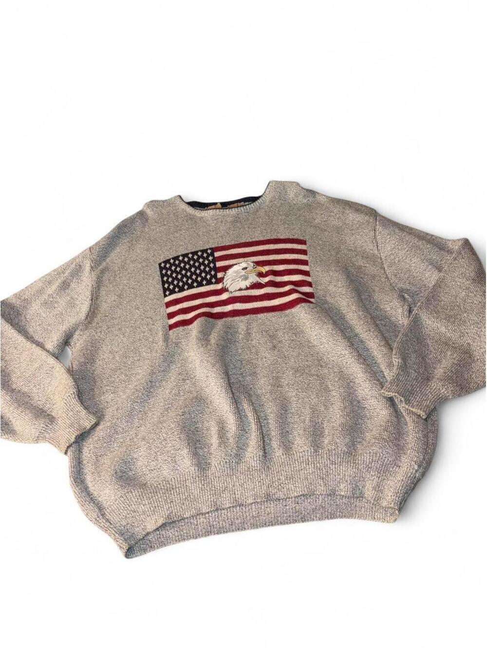 Vintage 90s Shenandoah Patriotic Eagle American Flag Knit Sweater XXL USA Made